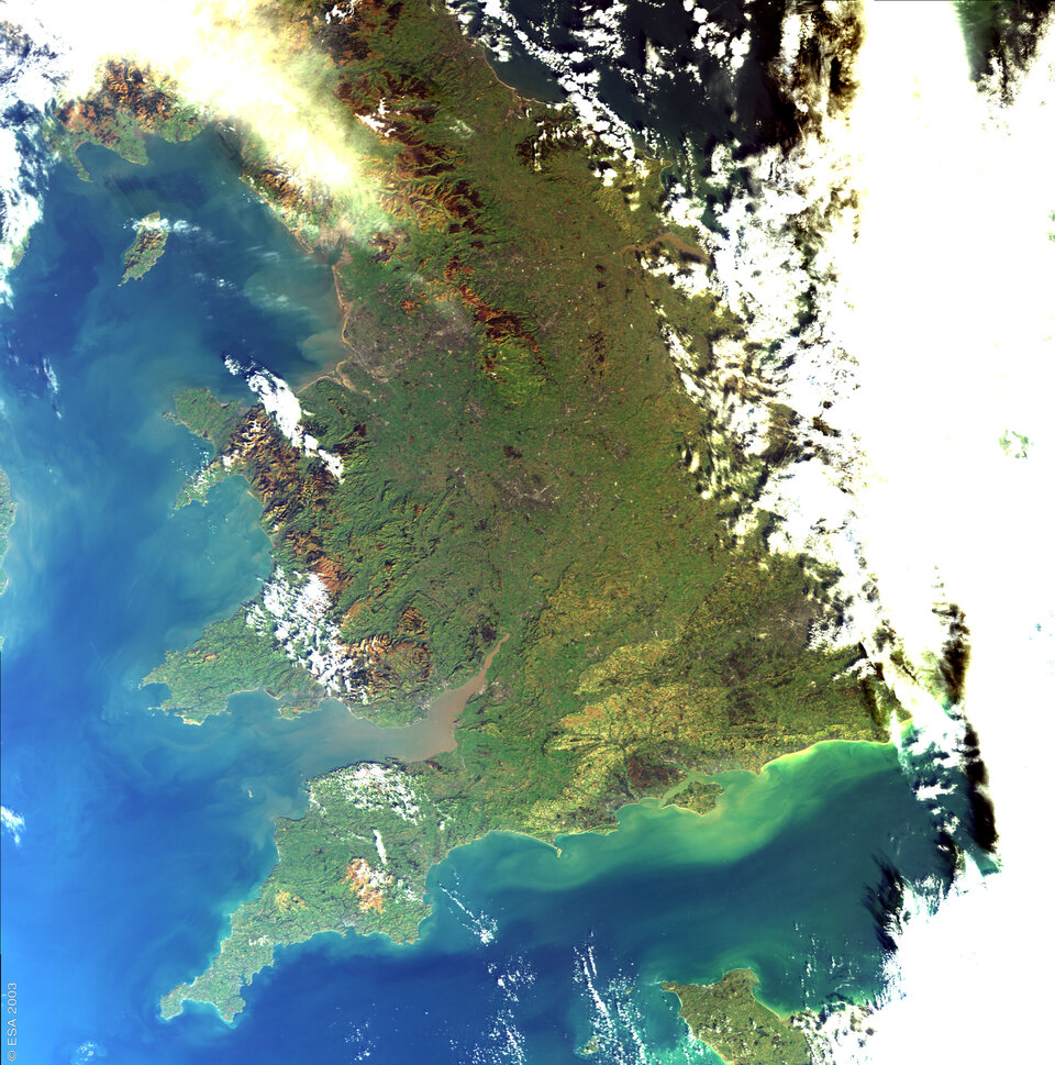 Engeland en Wales op 23 januari door de MERIS-spectrometer aan boord van Envisat
