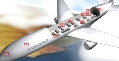 Klik op deze foto en vervolgens op de rode rechthoekjes om te zien hoe het er aan boord van de Airbus A-300 aan toe gaat