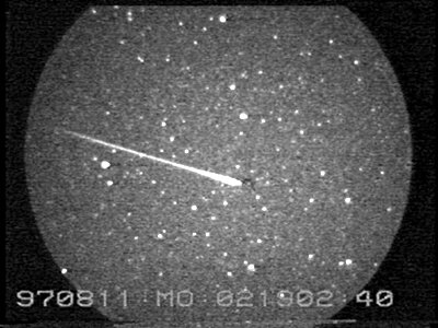 A Perseid meteor image, recorded by an ESA video image intensifier camera