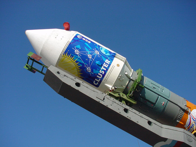 Cluster pair in Soyuz on launch pad, Baikonur, 12 July 2000