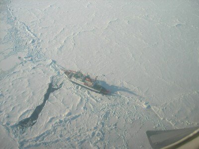 Polarstern wedged in the sea ice and used as a drifting station
