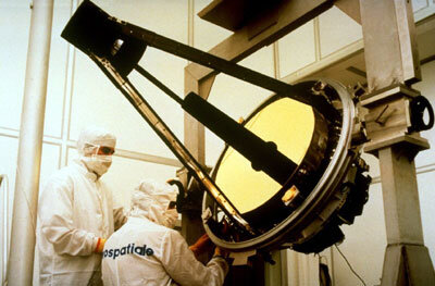 Technicians at work on ISO's telescope