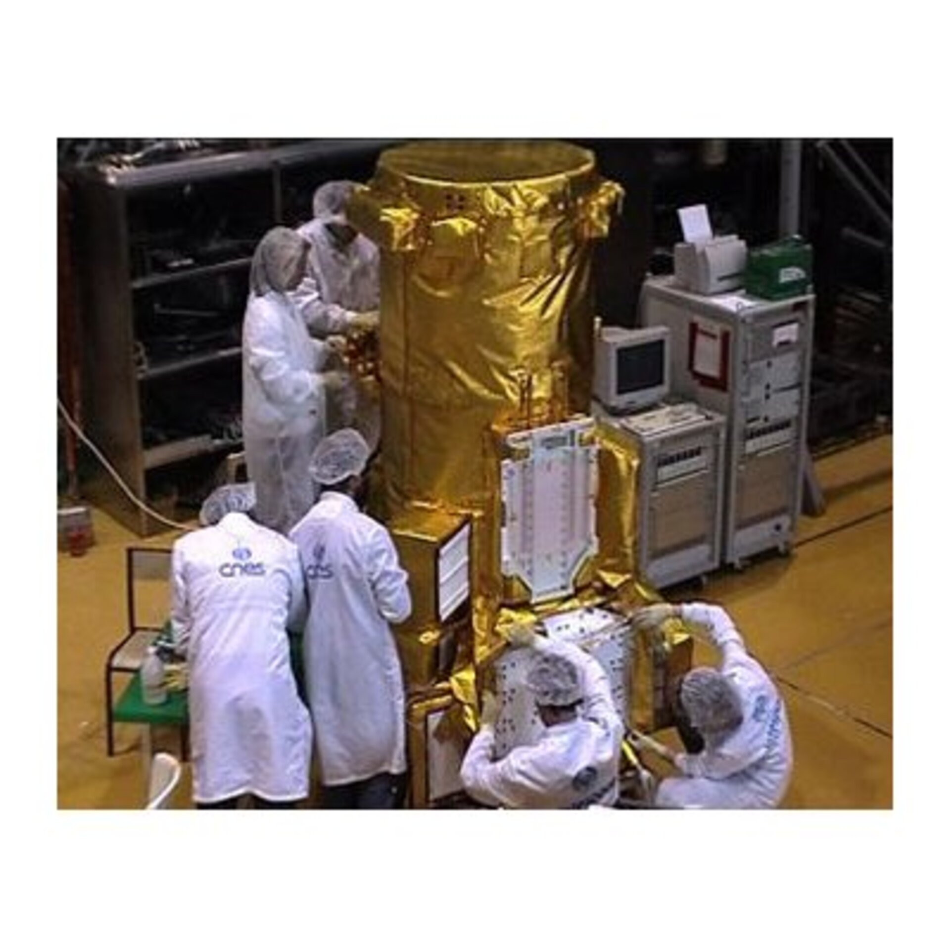 Technicians prepare Integral's SPI spectrometer for thermal vacuum tests