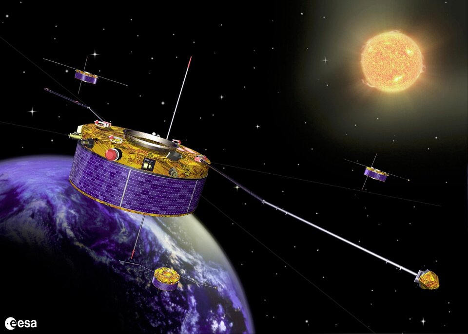 Artist’s impression of the four Cluster spacecraft