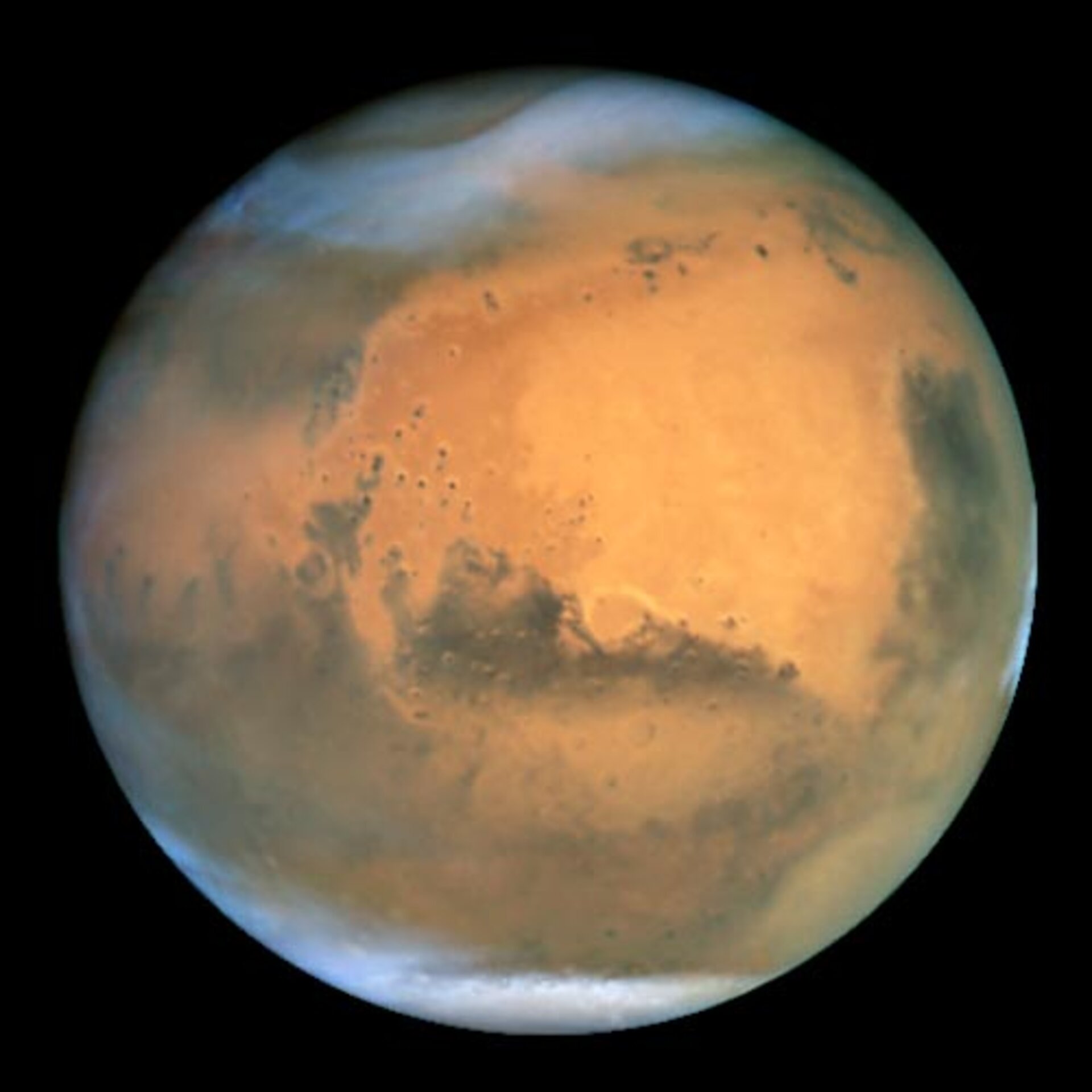 Mars, gefotografeerd door de Hubble-ruimtetelescoop