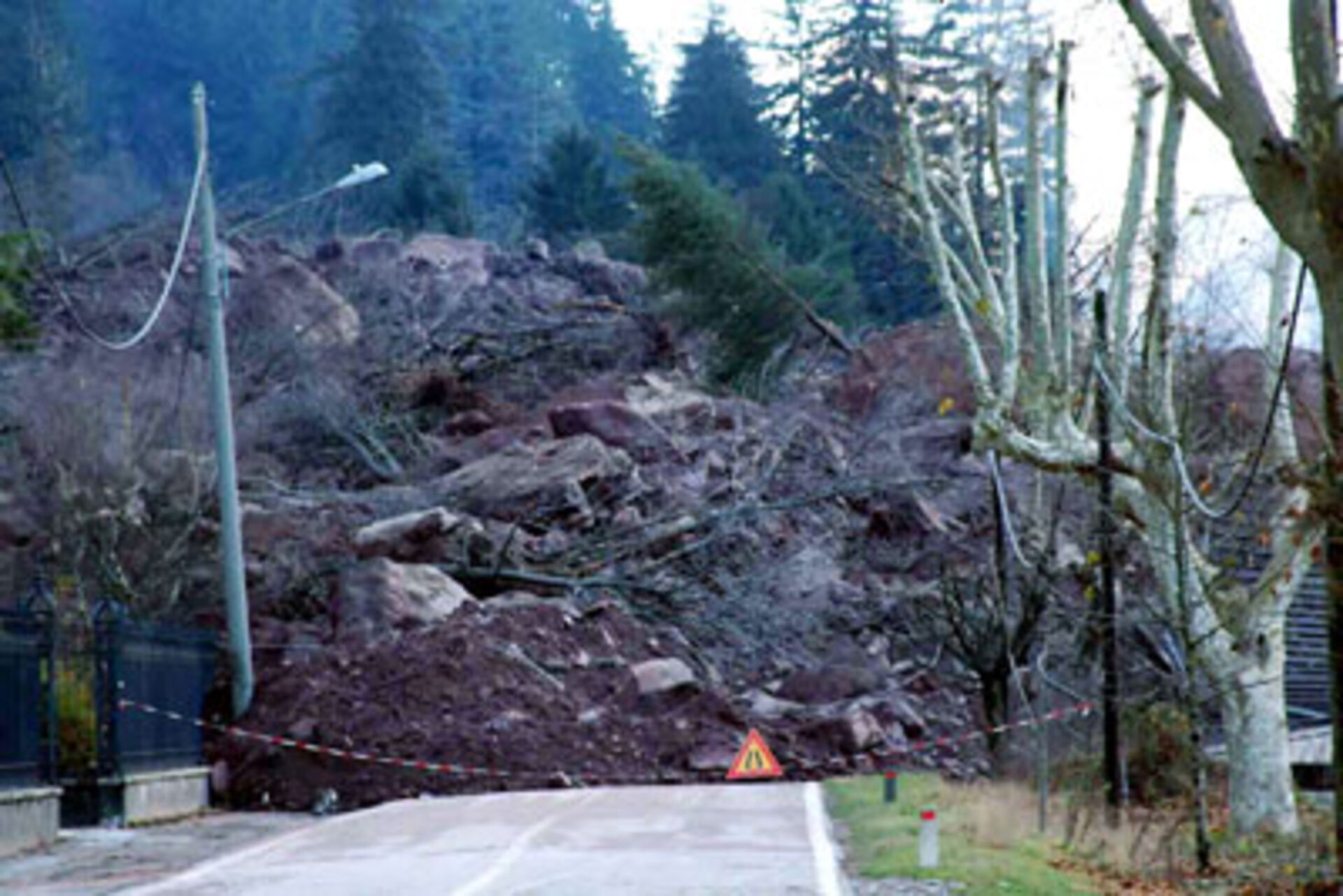 A view of the debris caused by a landslide in northern Italy