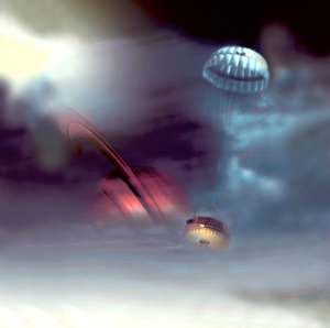 Huygens Probe descending through Titan's atmosphere