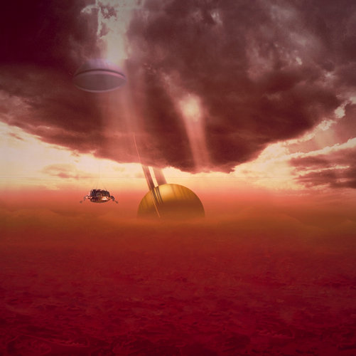 Huygens probe descending through Titan's atmosphere