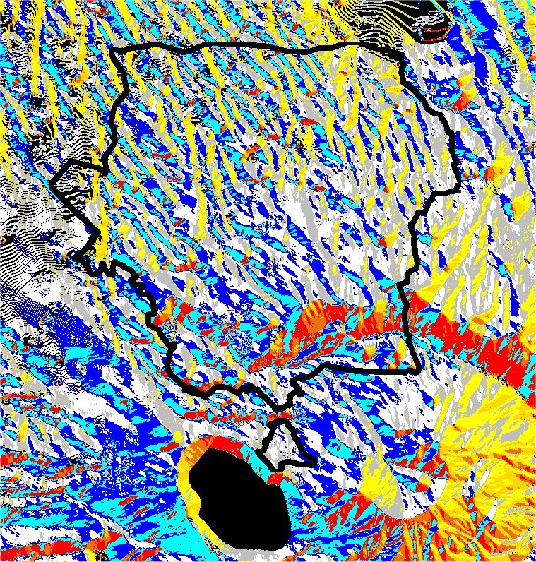 Map showing local slope face direction for Frascati, useful for vinegrowers