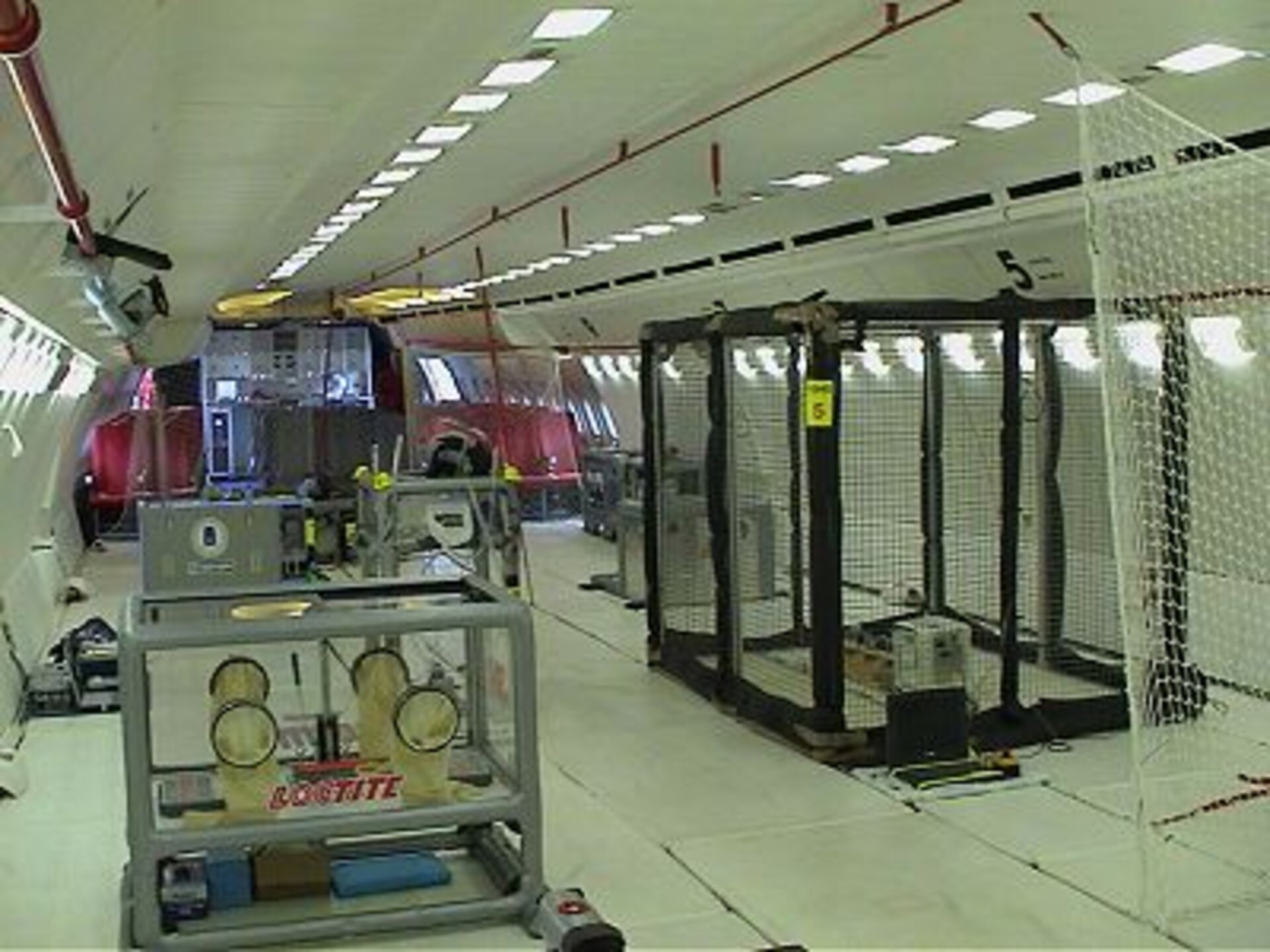 The experiment area inside the specially adapted Airbus A-300