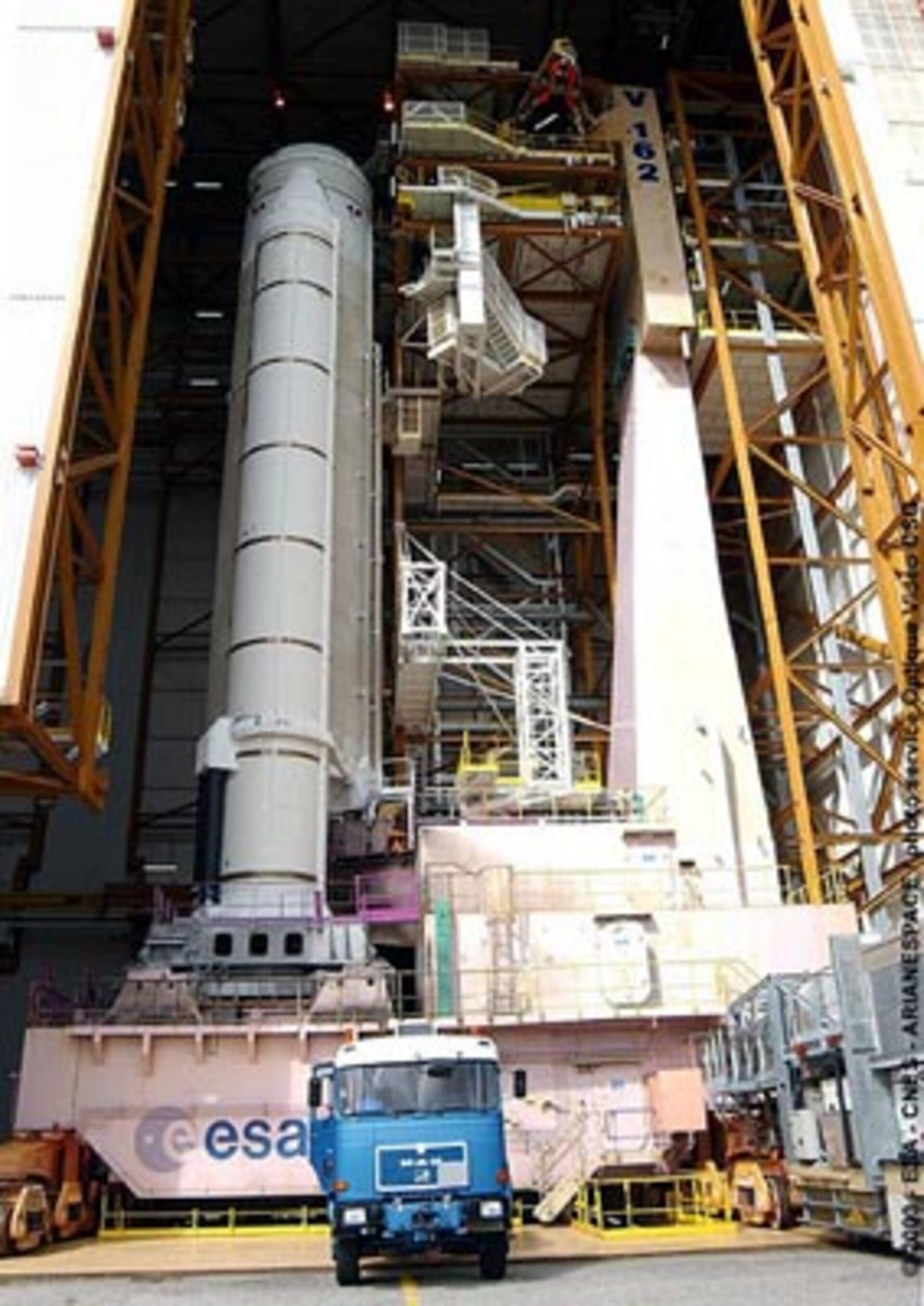 The Ariane 5 for Arianespace's upcoming Flight 162 was transferred to the final assembly building today
