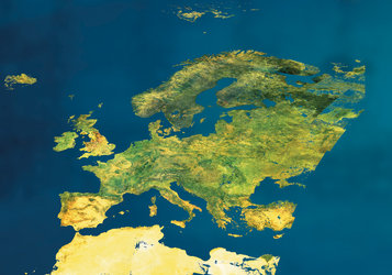 A mosaic of satellite images showing a cloud-free Europe