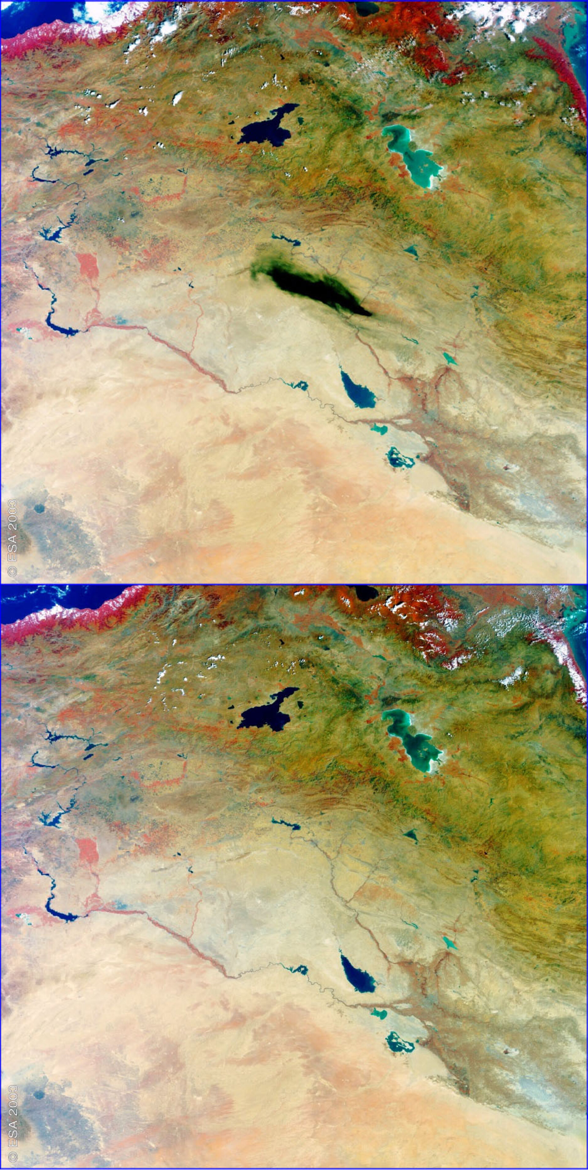 Burning oil over North Iraq - MERIS, 27 and 30 August 2003