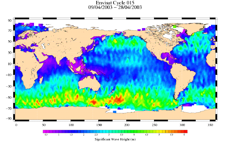 Global wave height measured by Envisat’s RA-2