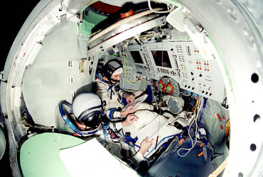 Pedro Duque training in the Soyuz simulator at Star City