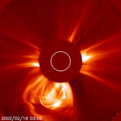 Een uitbarsting op de zon, waargeomen door het zonneobservatorium SOHO