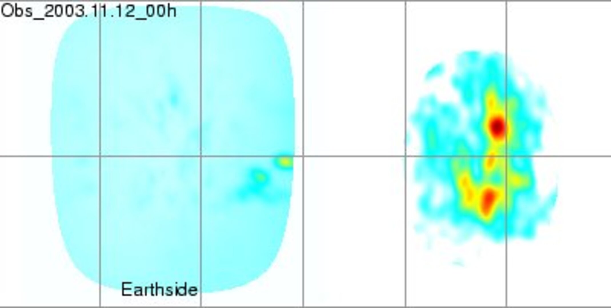 Sun's visible side (left) and far side (right) seen by MDI on 12 November