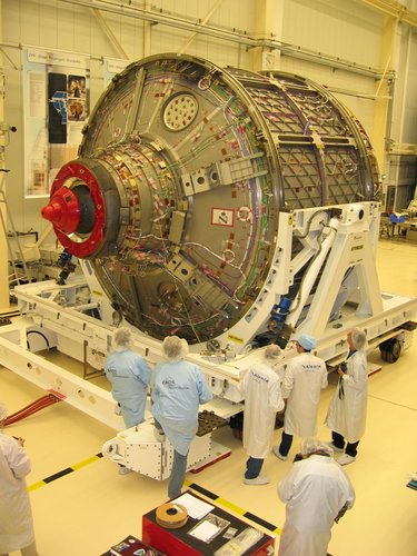 ATV Integrated Cargo Carrier Pressurized Module is removed from its container after arriving in Bremen