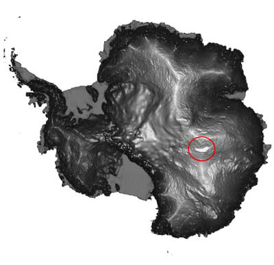 ERS-1 Antarctic map, Lake Vostok marked