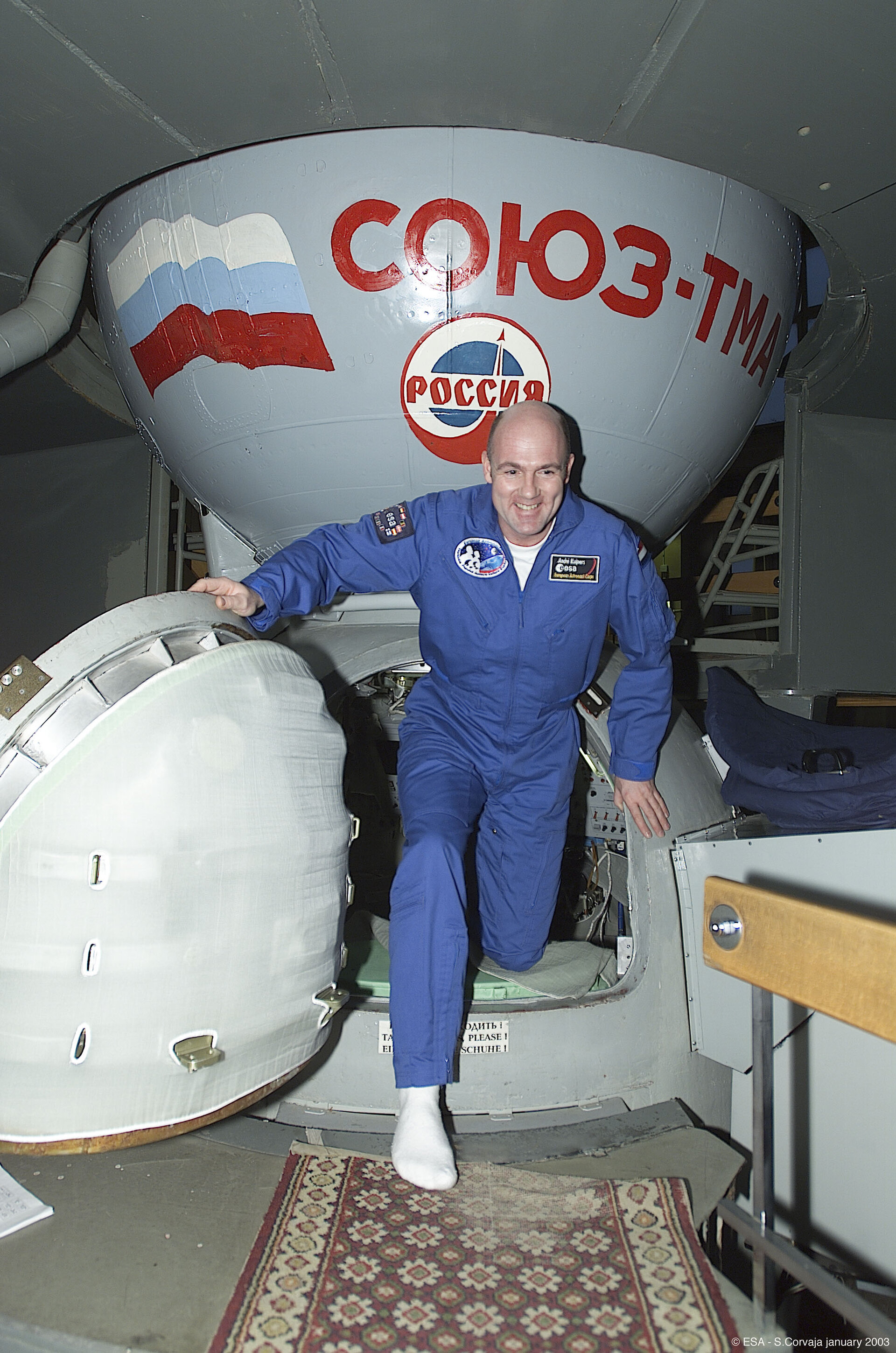 Leaving the Soyuz simulator