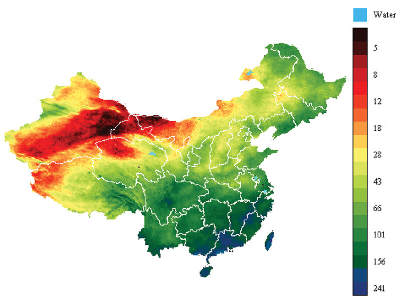 Climatic Moisture Index kaart van China