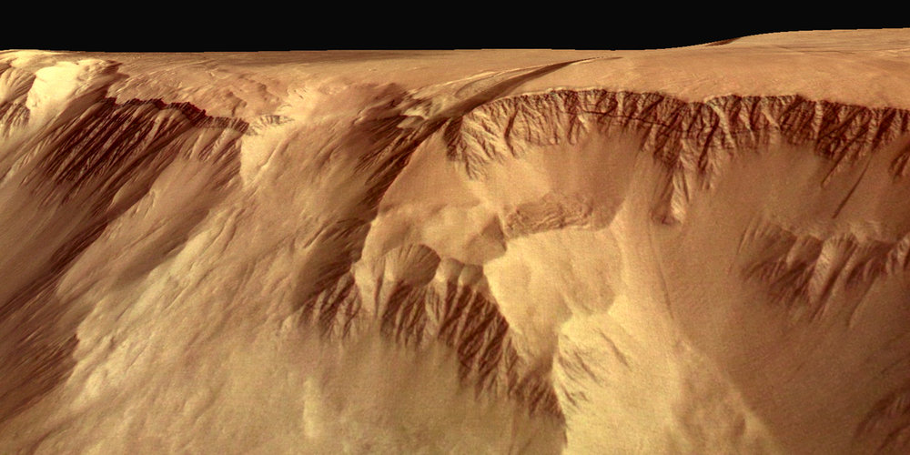 Close-up perspective view of flank of Olympus Mons