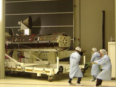 Pulling the satellite into the clean room
