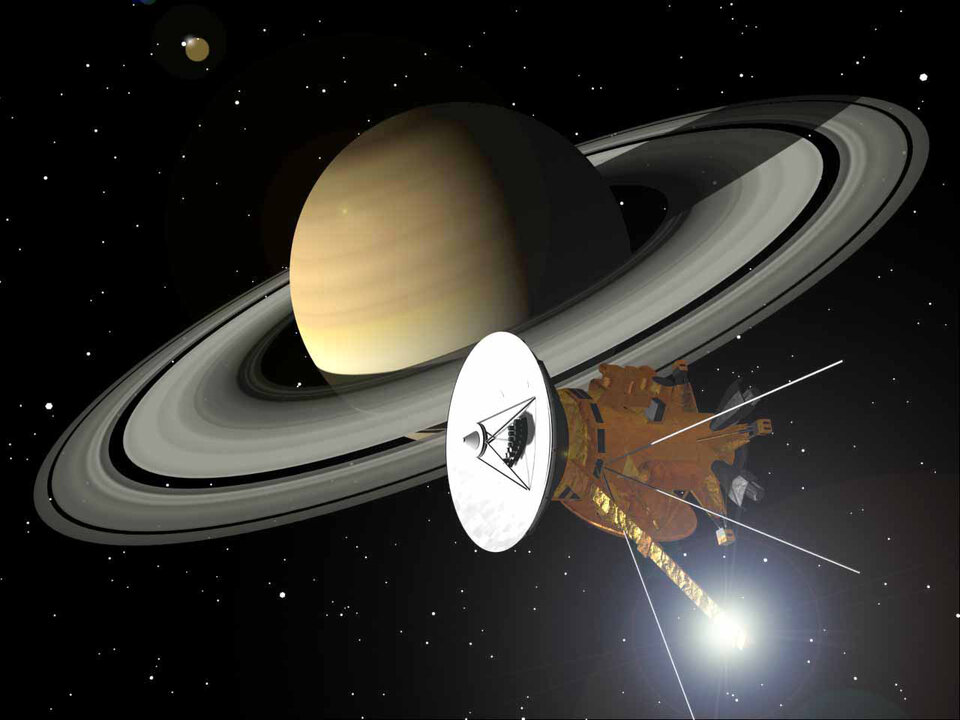 Representación de Cassini en las inmediaciones de Saturno