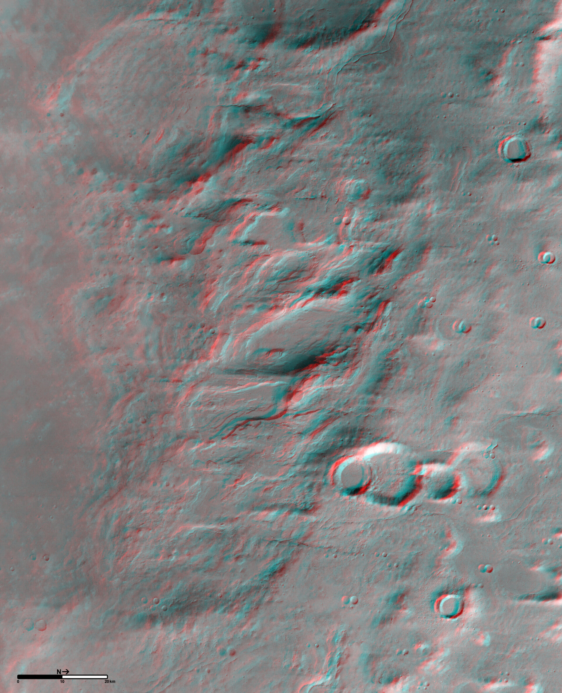 3D anaglyph image of Hellas basin rim