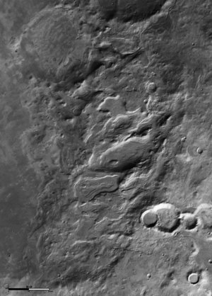 Black and white view of Hellas basin rim