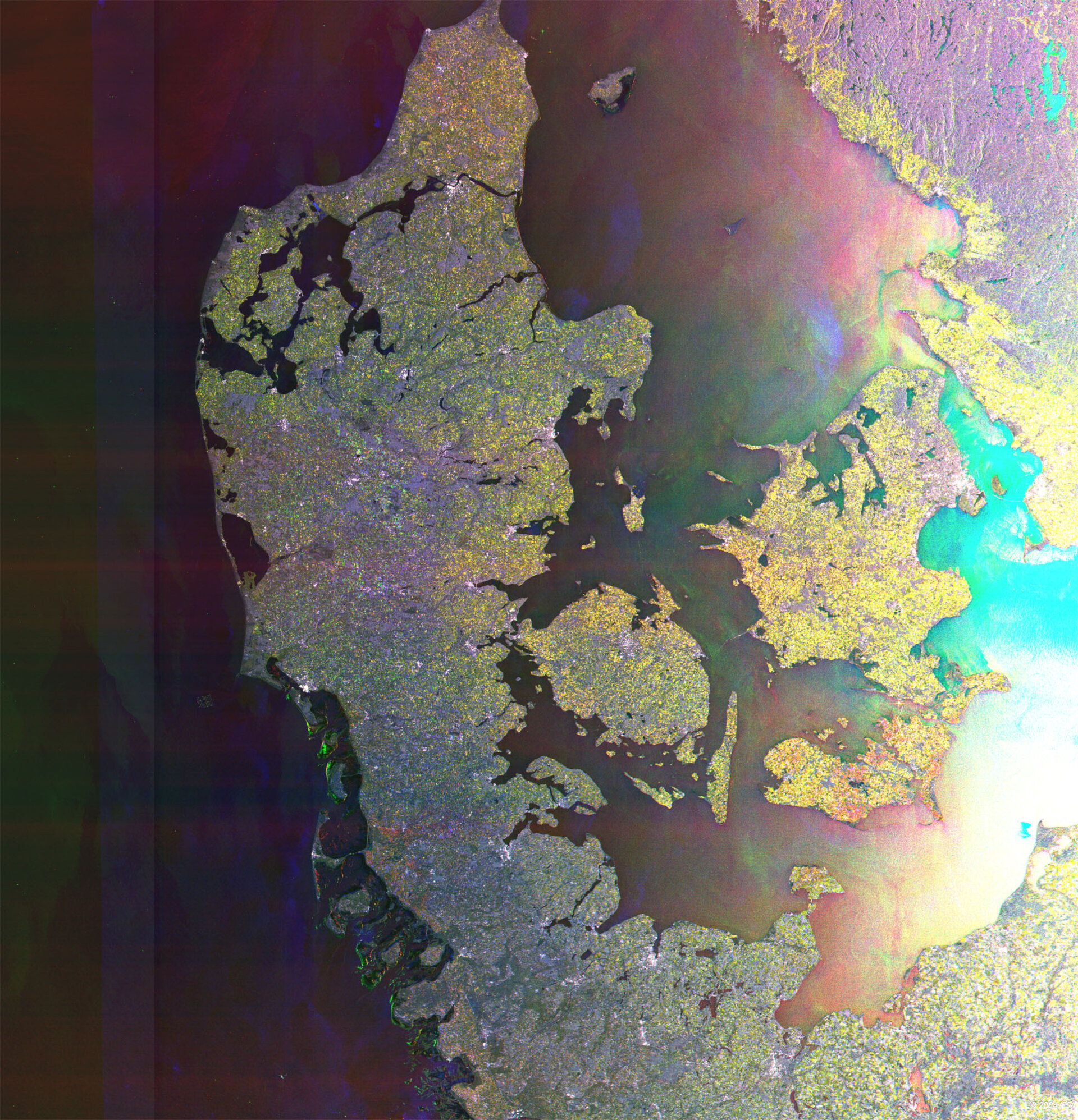 Danmark set fra ESA's miljøsatellit Envisat 20. juni 2004.