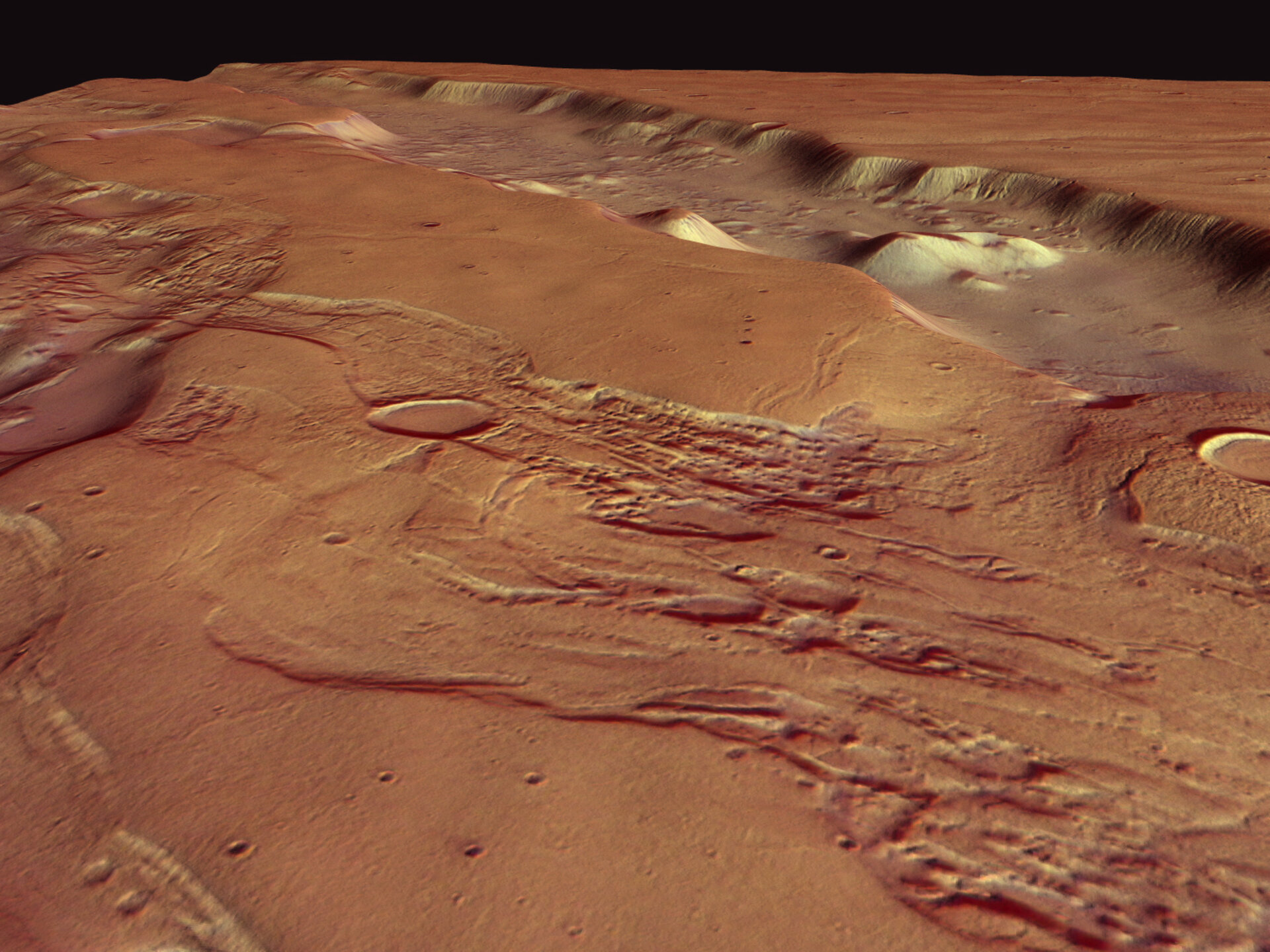 Perspective view of Dao and Niger Valles, looking south