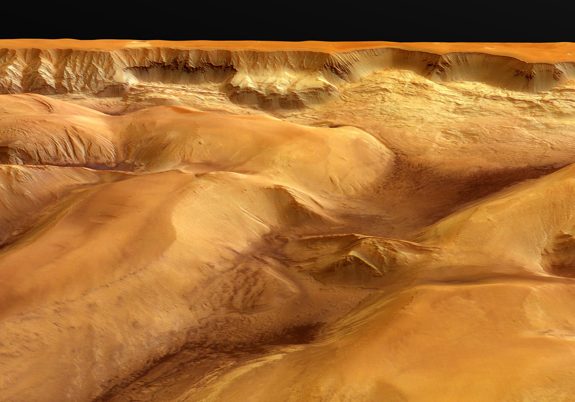 Close-up perspective view of Ophir Chasma, looking north