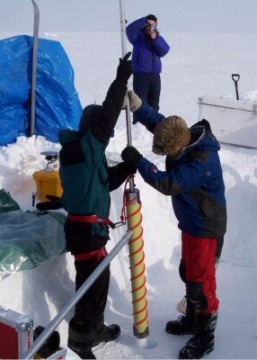 Scientists drilling ice cores during CryoVex 2004