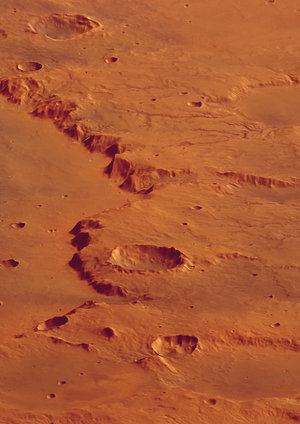 Perspective view of rim of Crater Huygens, looking north