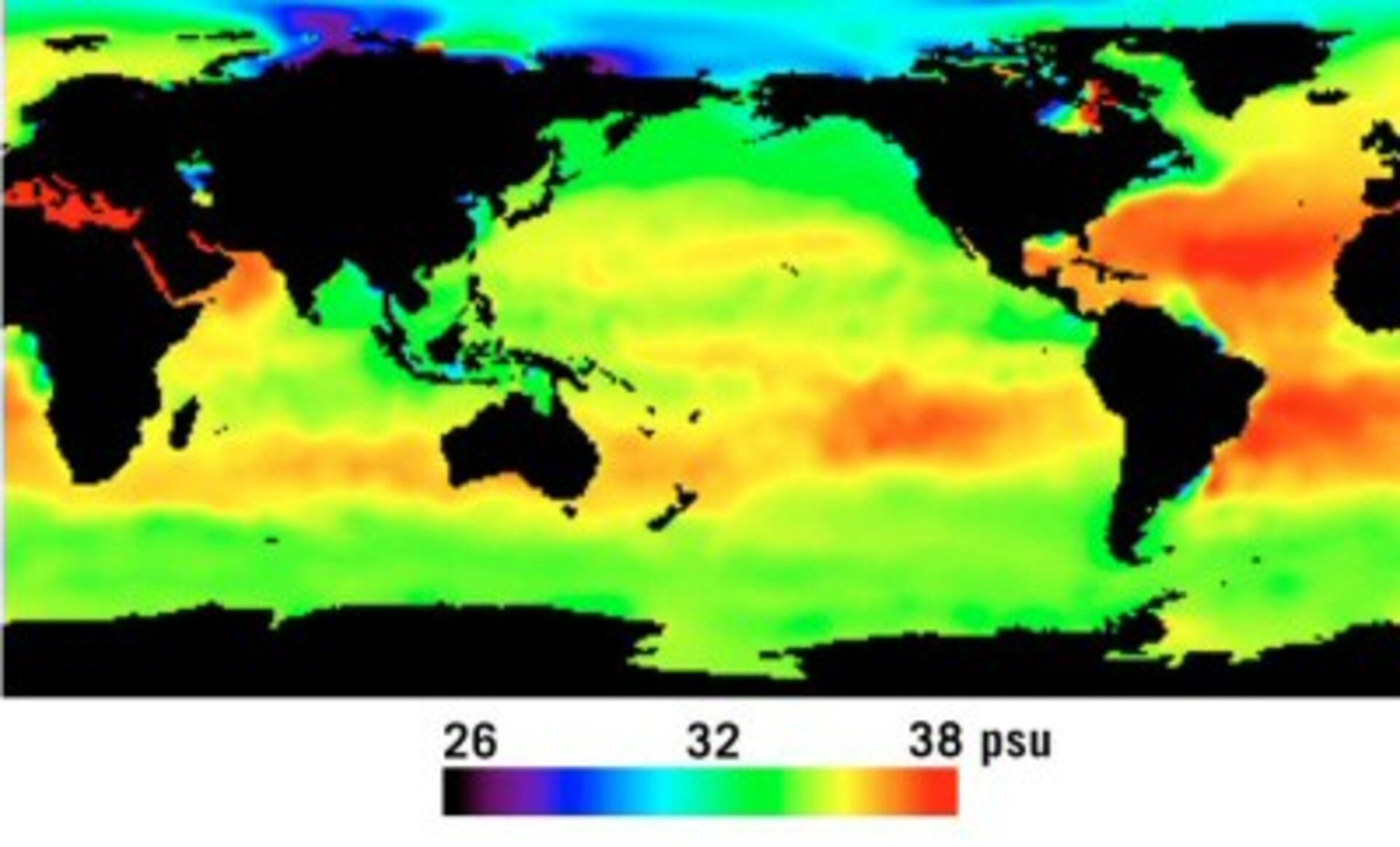 Simulated seasonal (winter) sea-surface salinity map