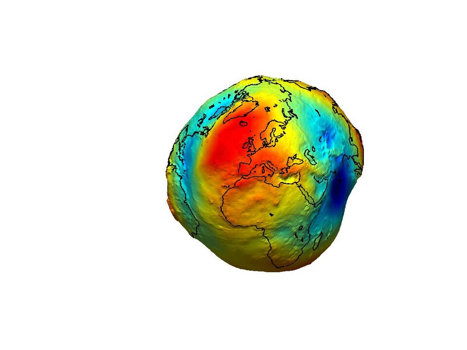 La forma del geoide terrestre mostra le anomalie del campo gravitazionale terrestre