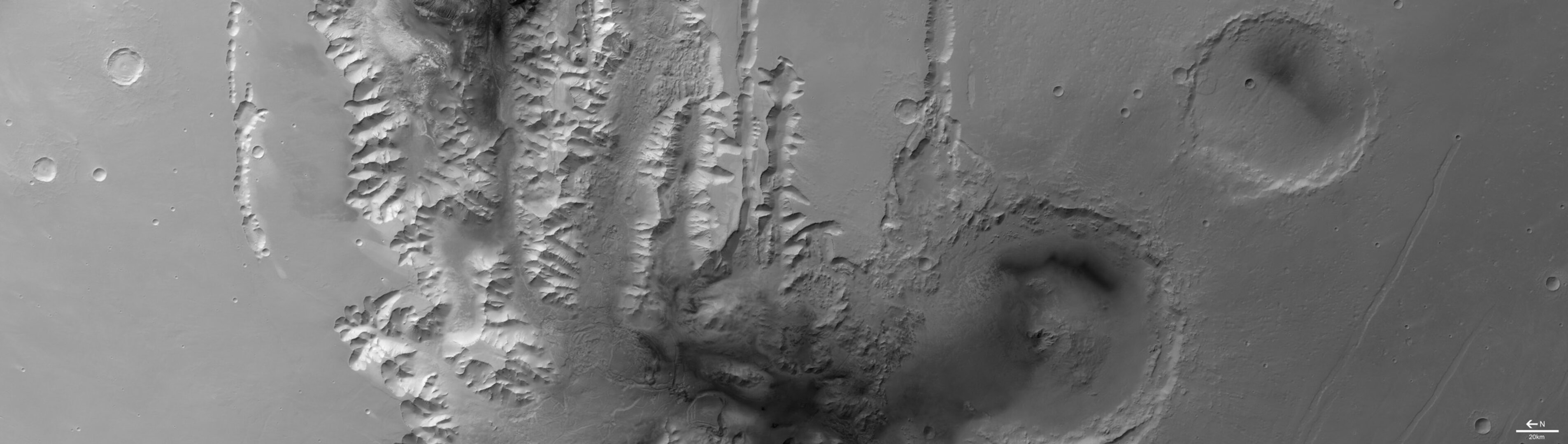 Tithonium Chasma in black and white