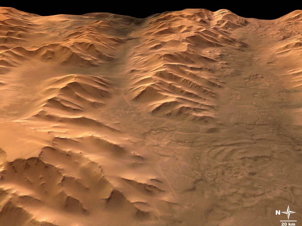 Tithonium Chasma in perspective, looking east