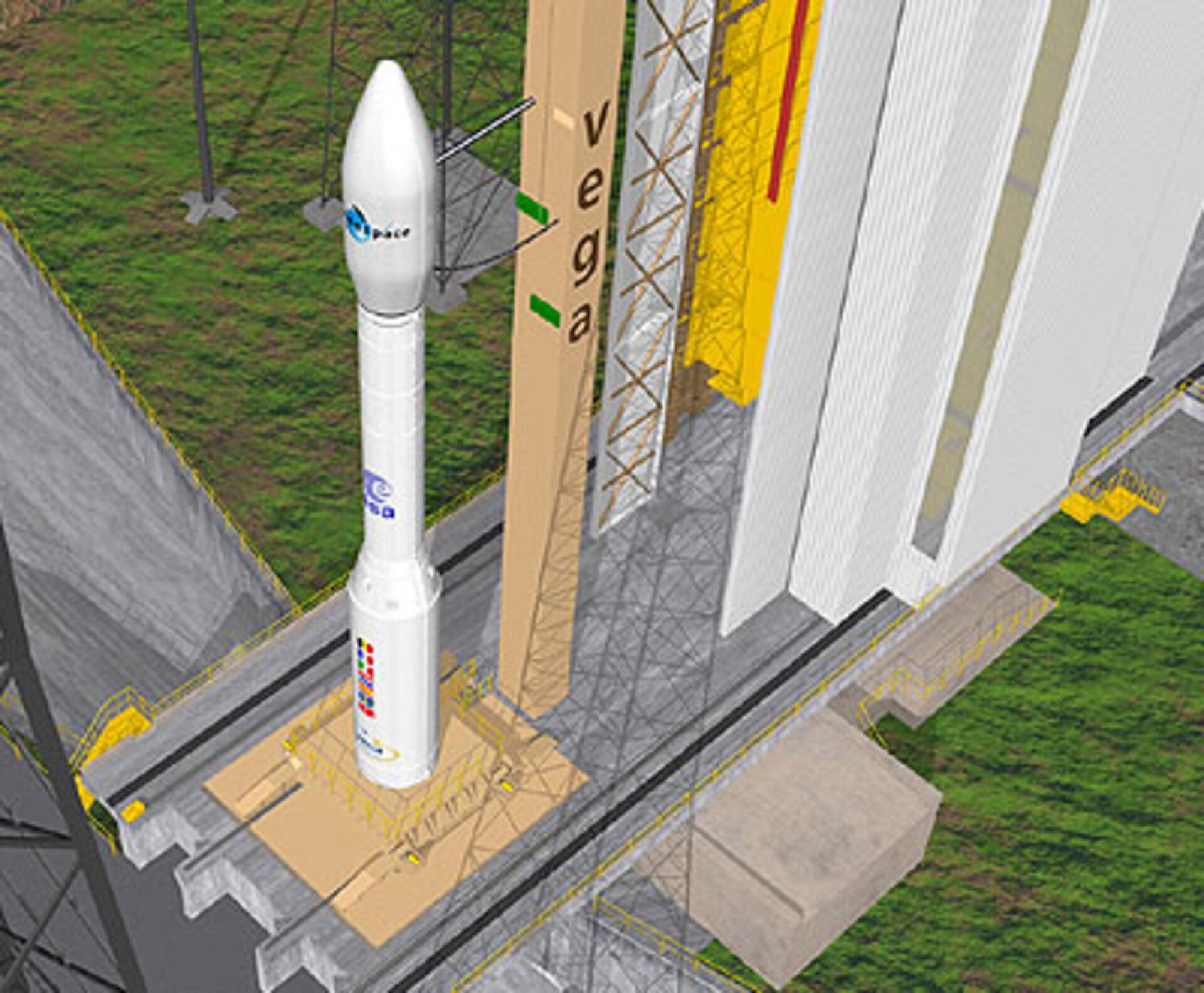 Artist’s view of the Vega launcher on its launch pad