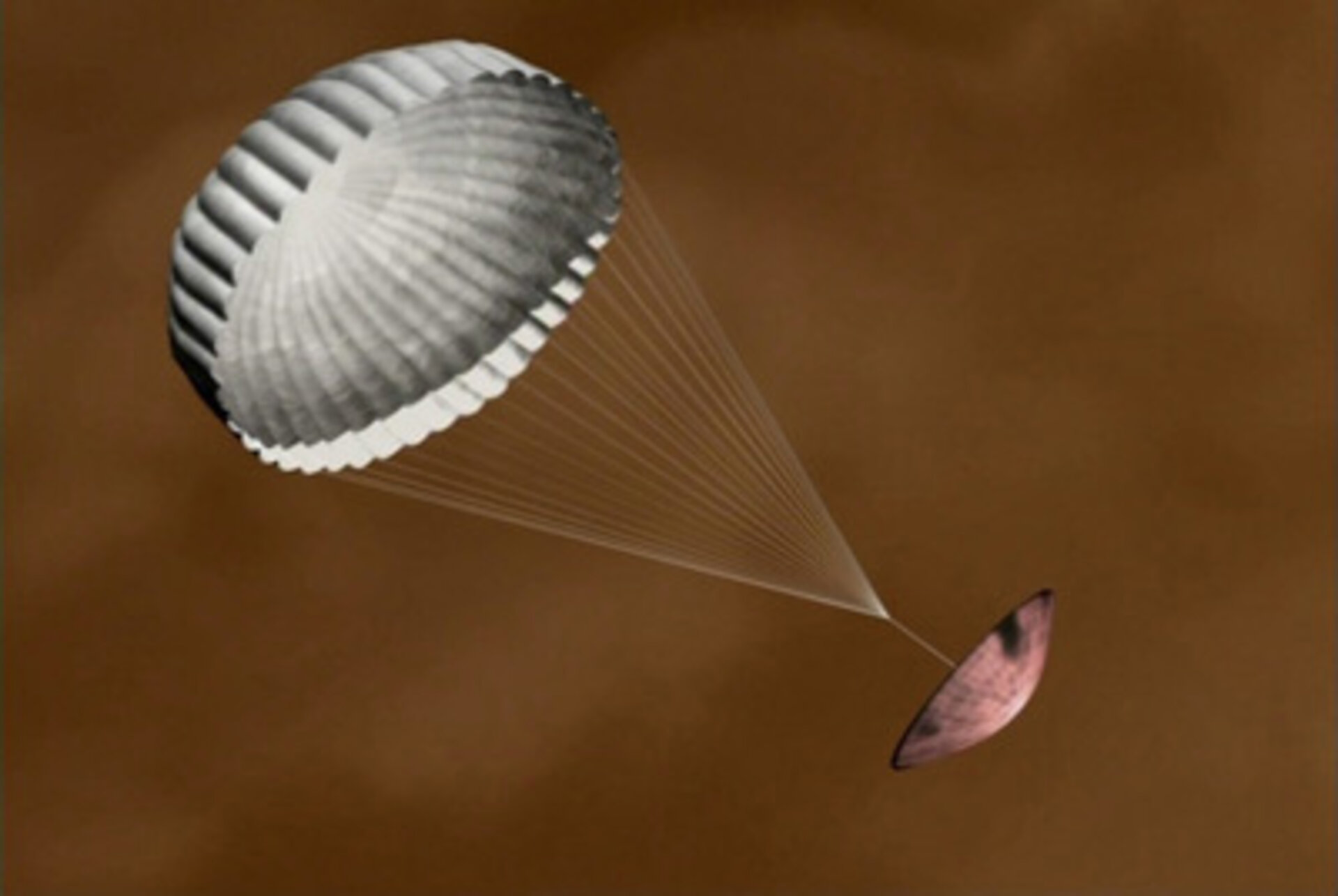 Huygens descending with parachute