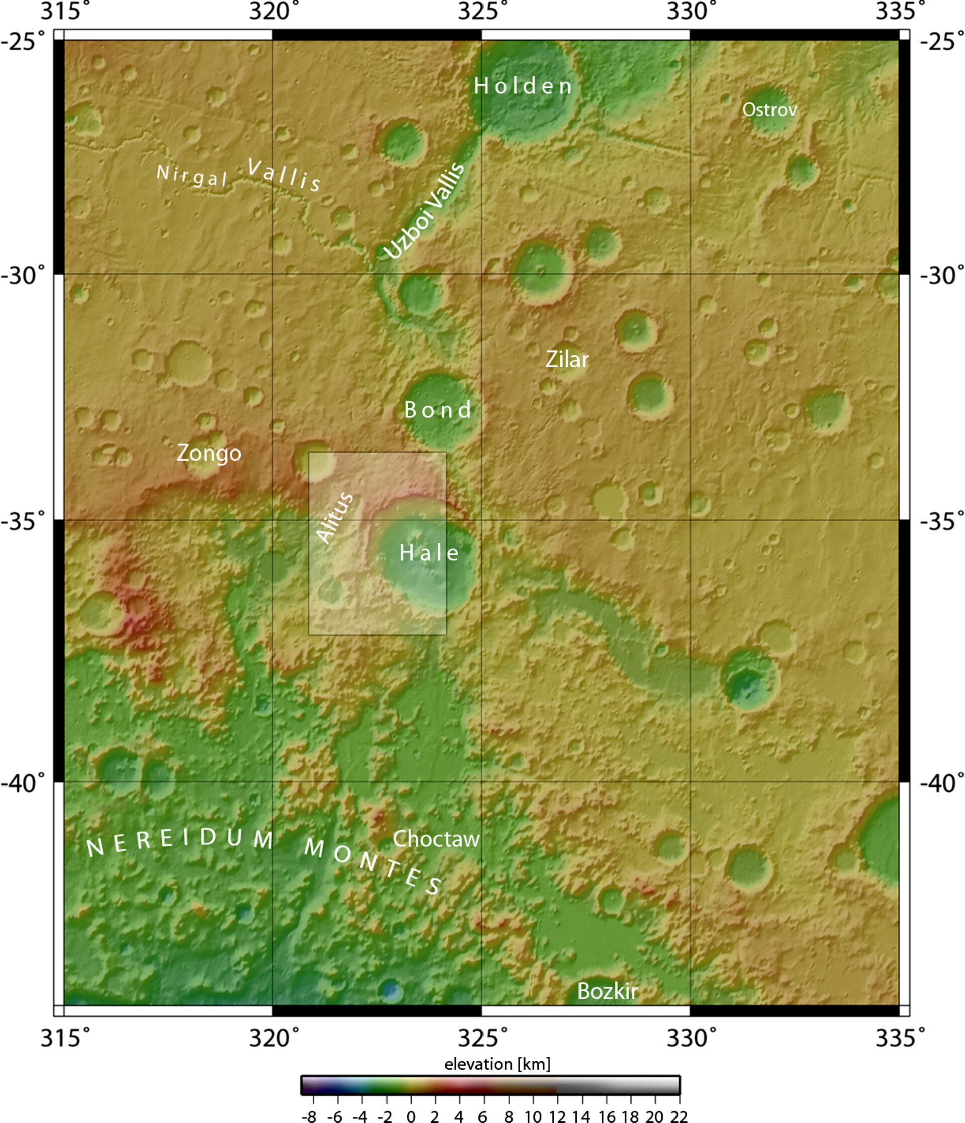 Map showing Crater Hale in context