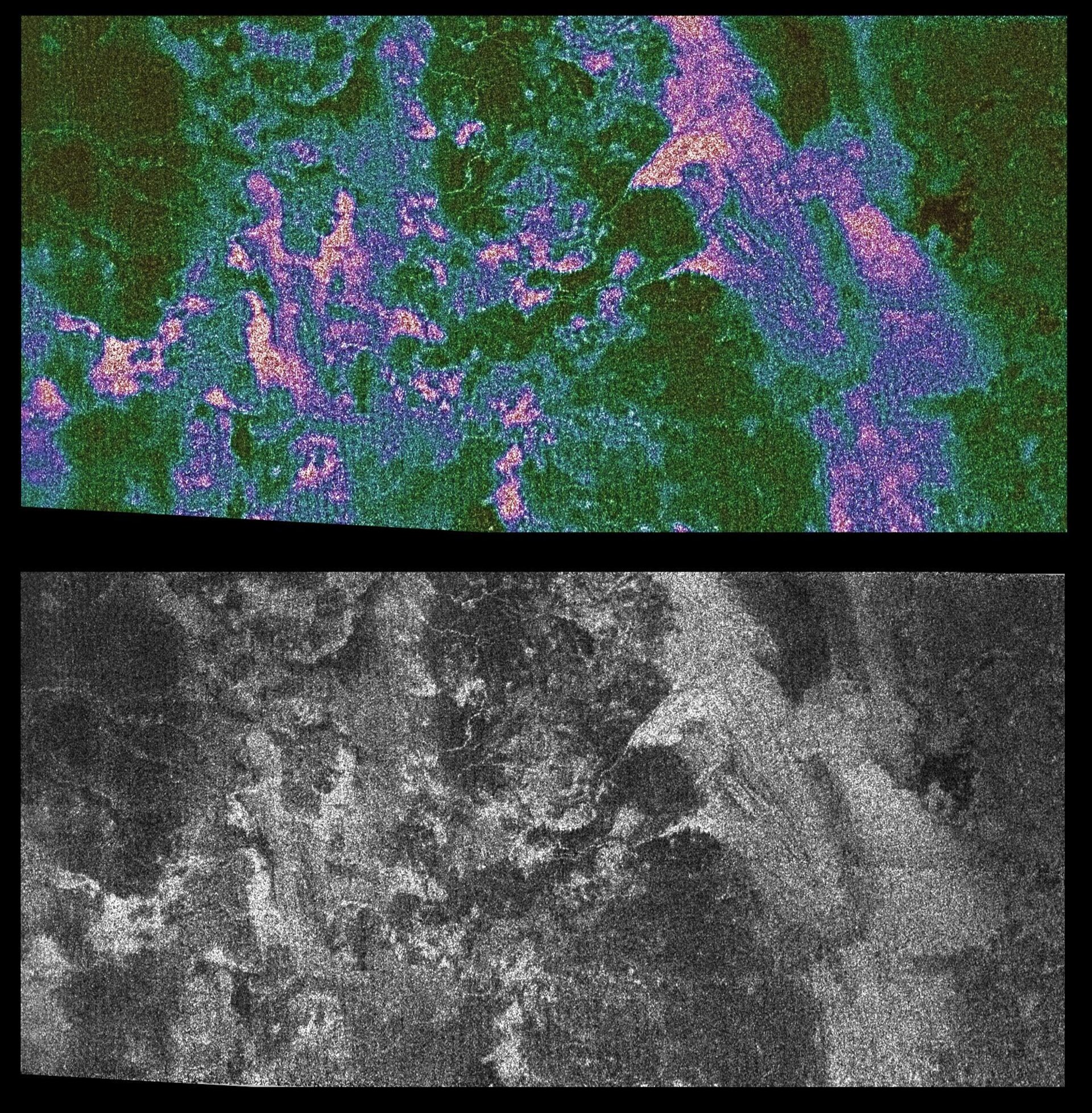 Radar images of Titan live and in colour