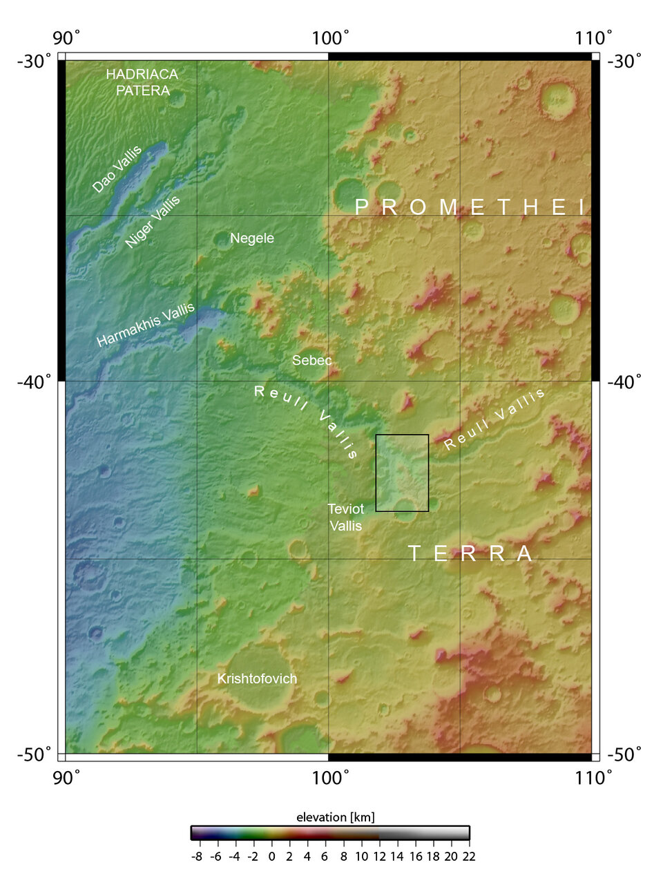 Map showing Reull Vallis in context