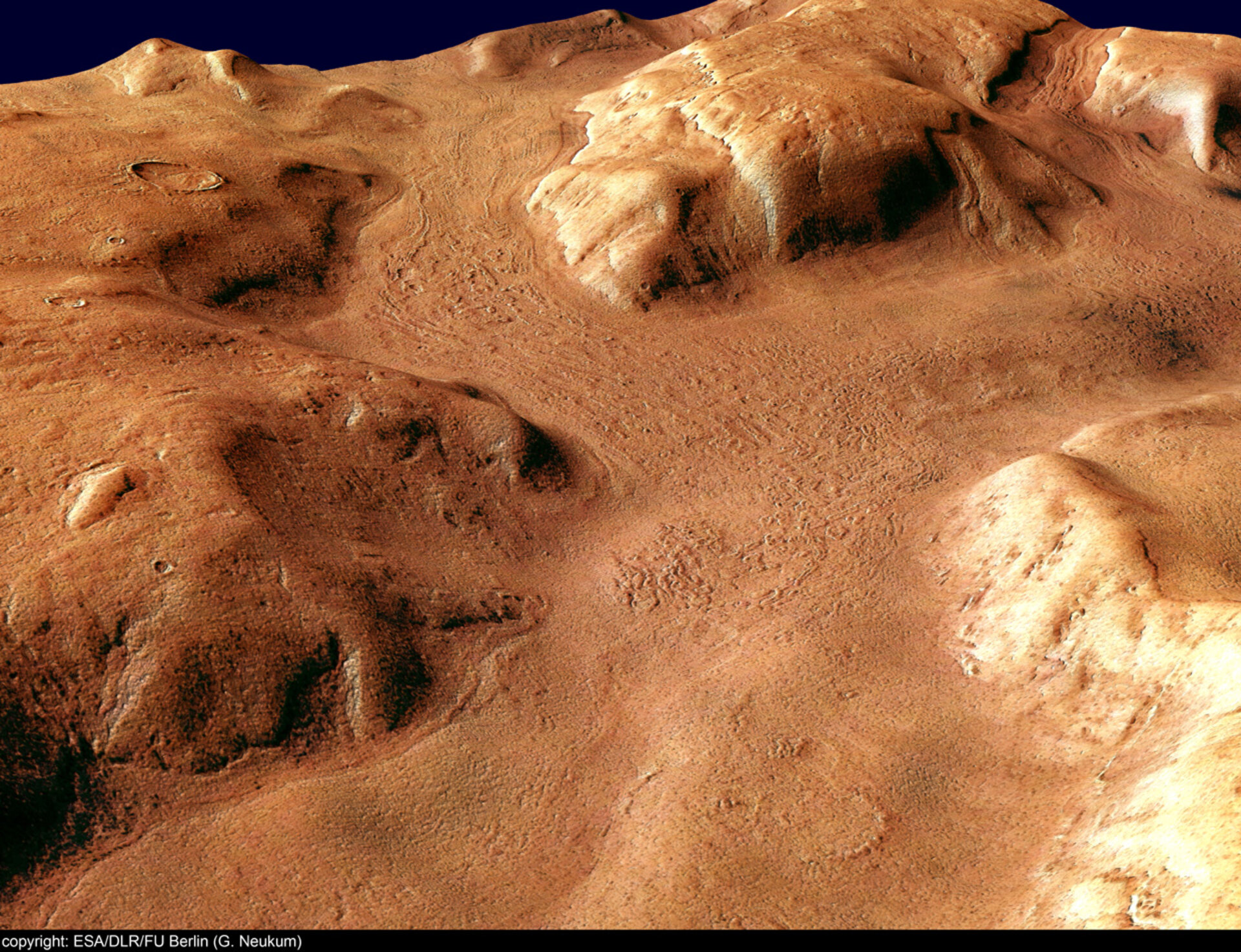Perspective view of Reull Vallis, looking south-east