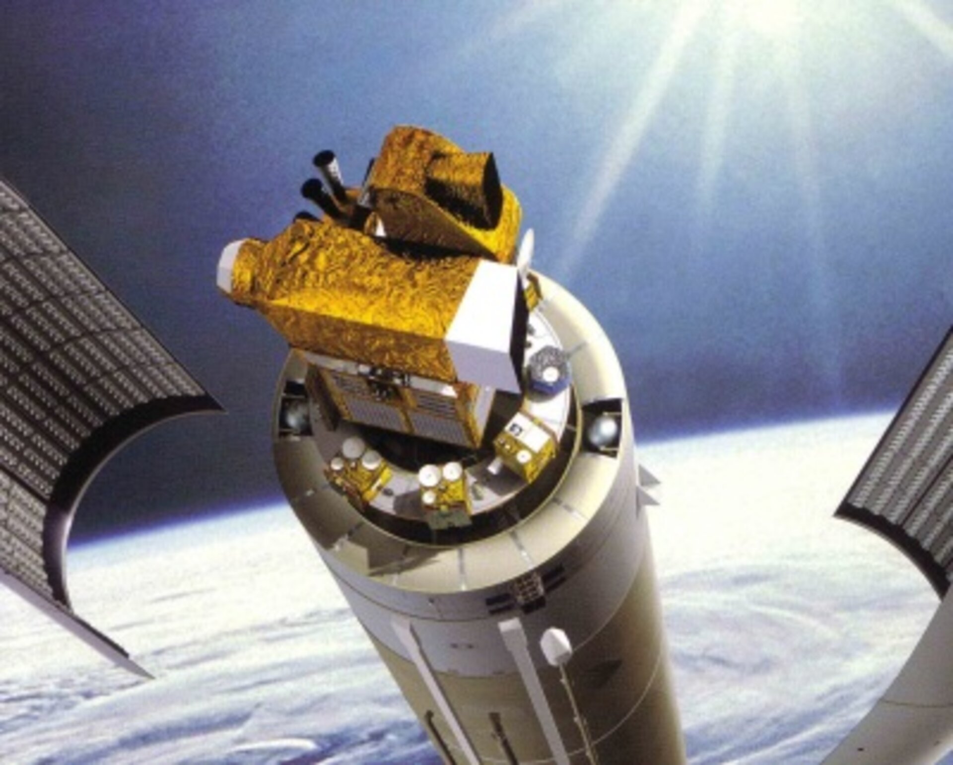 Vue d'artiste d'Hélios-2 doté d'un puissant instrument de prises de vues