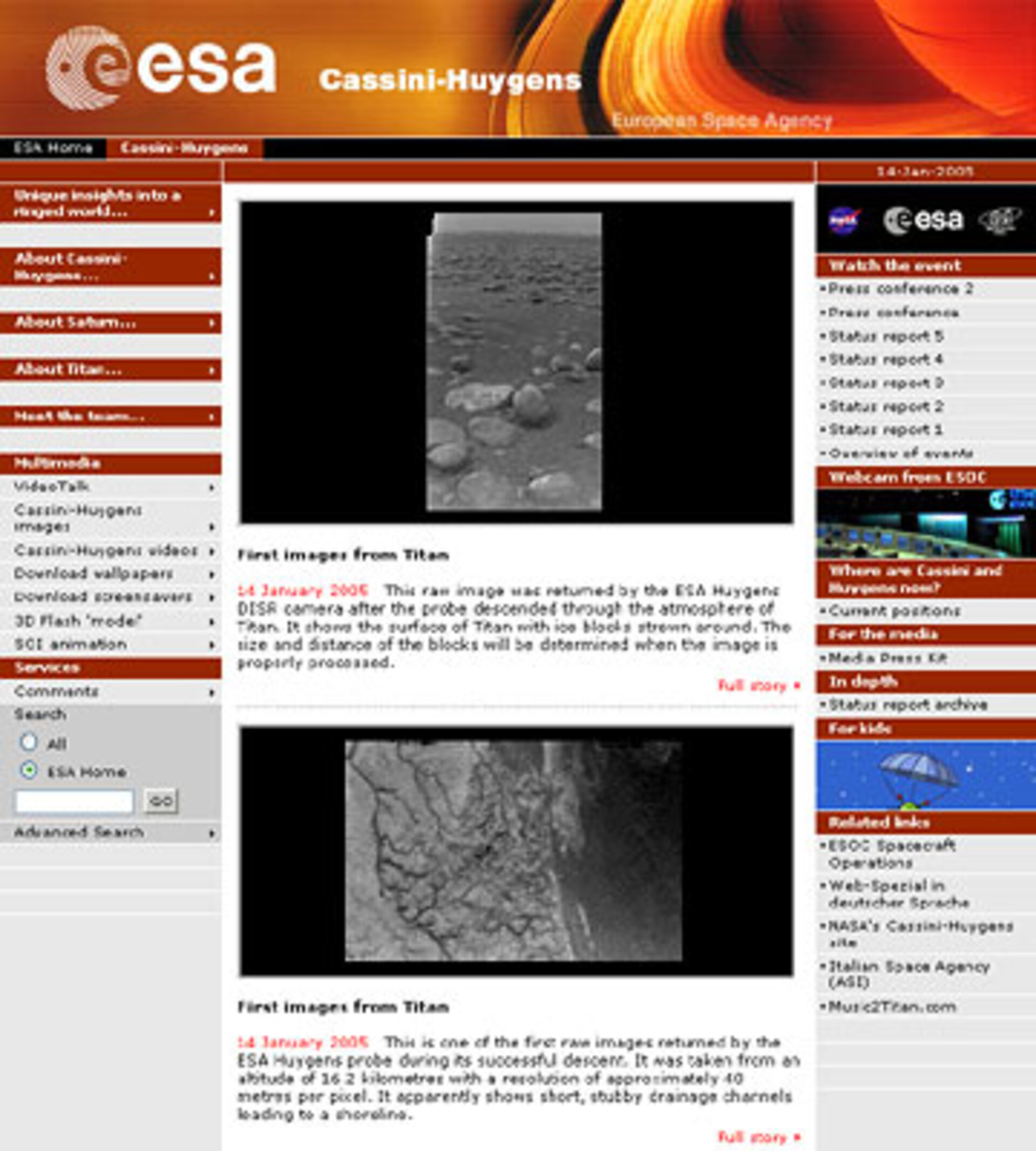 ESA's Cassini-Huygens website on 14 January 2005