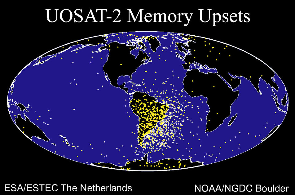 Satellites faults peak over South Atlantic