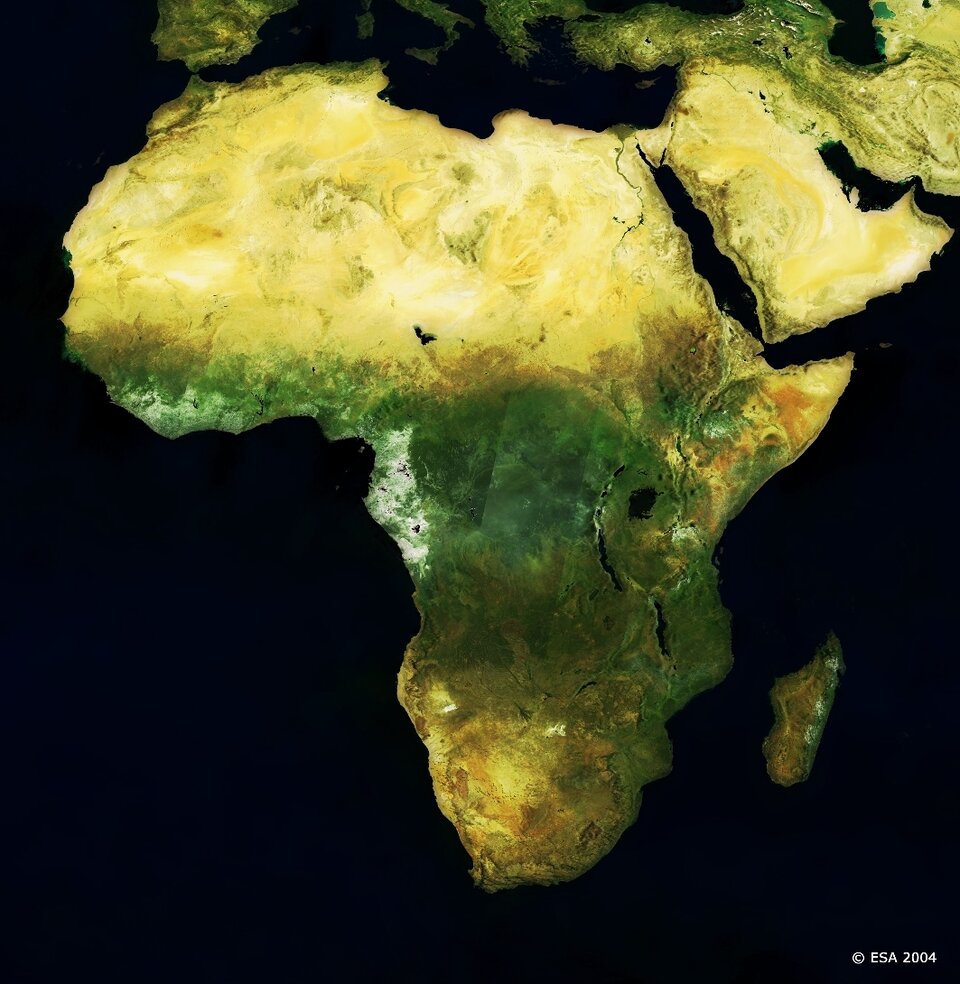 Afrika, waargenomen door het instrument MERIS aan boord van Envisat