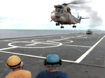 French Navy helicopter leaving the Jeanne d'Arc aircraft carrier